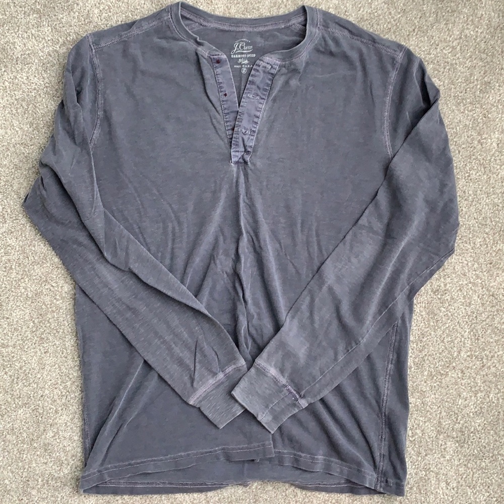 J Crew Long Sleeve Henley T-shirt Garment Dyed